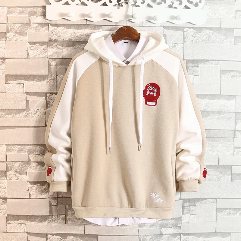50khaki Мужские толстовки с капюшоном, с дырками, с буквенным принтом, свободные, простые, подходят ко всему, корейский стиль, Harajuku, толстовки, мужские, модная, мягкая одежда, шик - Цвет: 50khaki