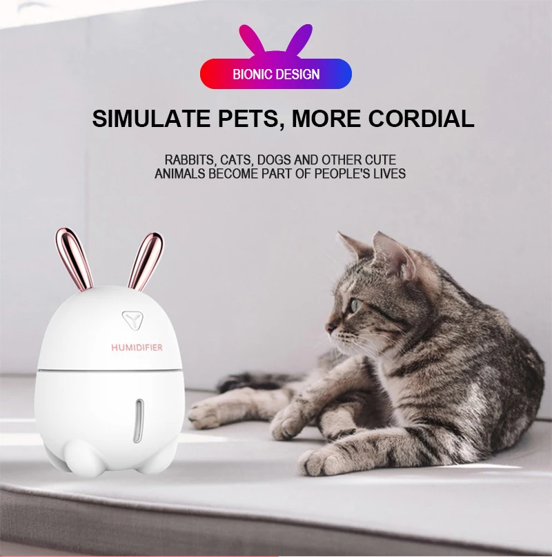 300ML Air Humidifier Cute Rabbit Ultra-Silent USB Aroma Essential Oil Diffuser Office Car Humidificador Air Purifier Mist Maker
