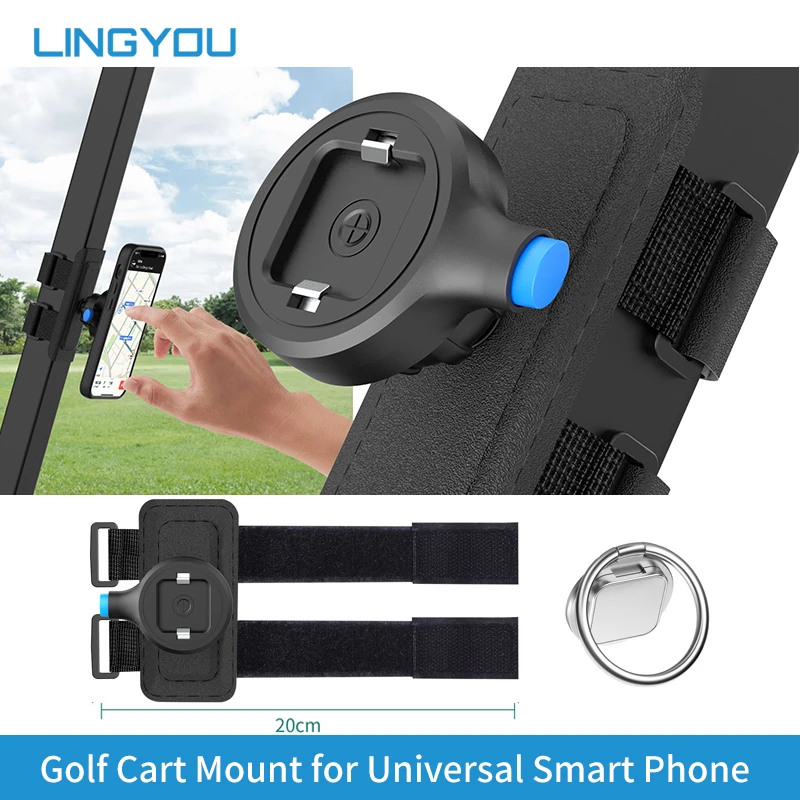LINGYOU Golf Cart Railing Strap Mount for Universal Cell Phone with Ring Finger Holder 2 in 1 Accessories for Golf Cart mobile phone stands for vehicle