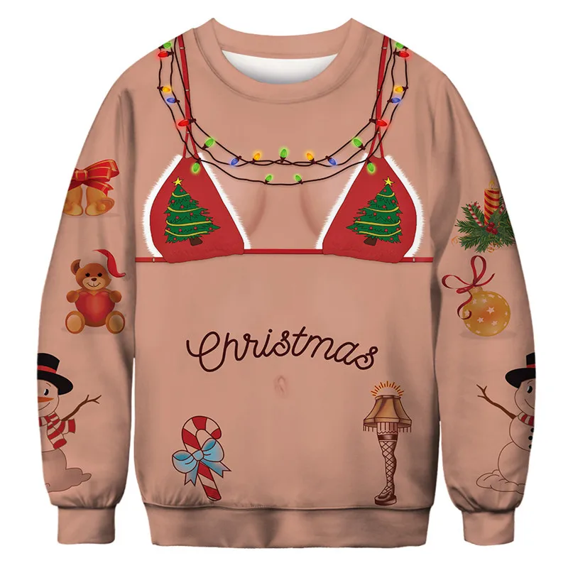 Honeystore Unisex Ugly Christmas Sweatshirt 3D Print Pullover Sweater Shirt