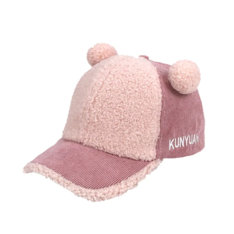 Детская плюшевая шапка От 3 до 9 лет, новая зимняя детская бейсбольная кепка с буквенным принтом для мальчиков и девочек, Повседневная плюшевая Кепка в стиле хип-хоп - Цвет: Розовый