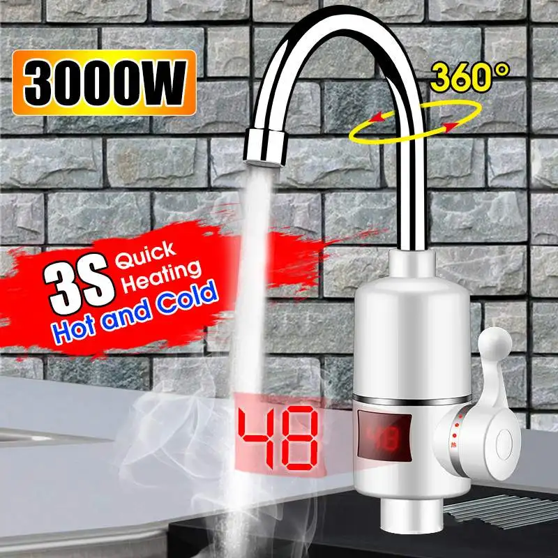 

3000W Tankless Water Heater Kitchen Instant Electric Faucet Hot Water Heater Tap Instant Heating Tap With Temperature Display