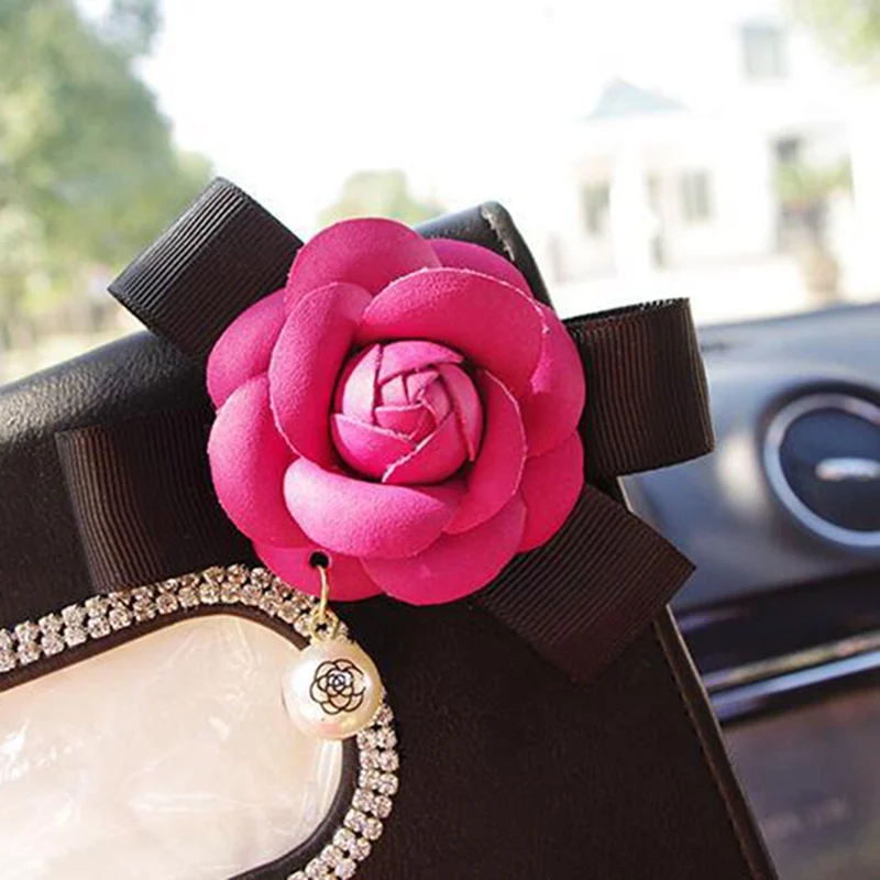 Cute Flower Crystal Tissue Box Paper Holder for Car Sun Visor Leather Hanging Auto Sunvisor Tissue Cases Car Accessories