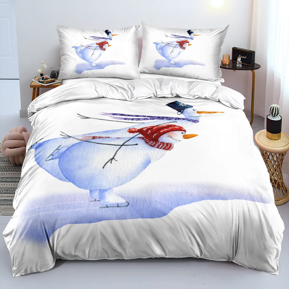 

Christmas Duvet Cover and Pillowcase(s) Twin/Single White Snowman Quilt Covers Set 3D Bedding Sets King Bed Linens non-shrink