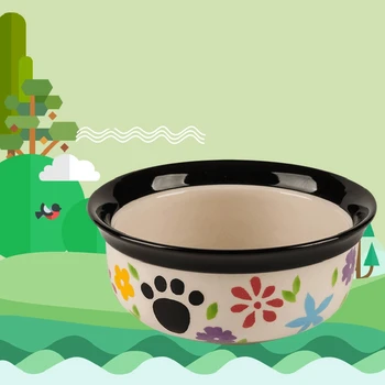 

Ceramic Exquisite Handmade Color Drawing 6 Inches Colorful Black Edge Dog Bowl Pet Tableware