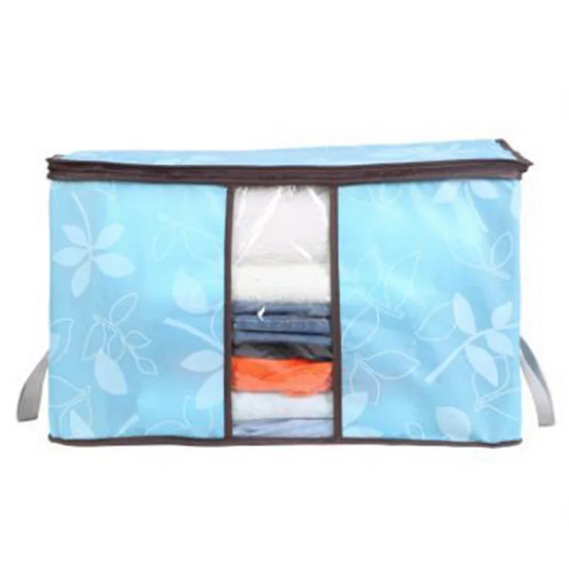 C-blue 60x40x35cm 1 шт. одеяло мешок для одежды нетканый материал коробка для хранения с ручками складной влагостойкий герметичный ящик для хранения прозрачный Органайзер - Цвет: C-blue 60x40x35cm