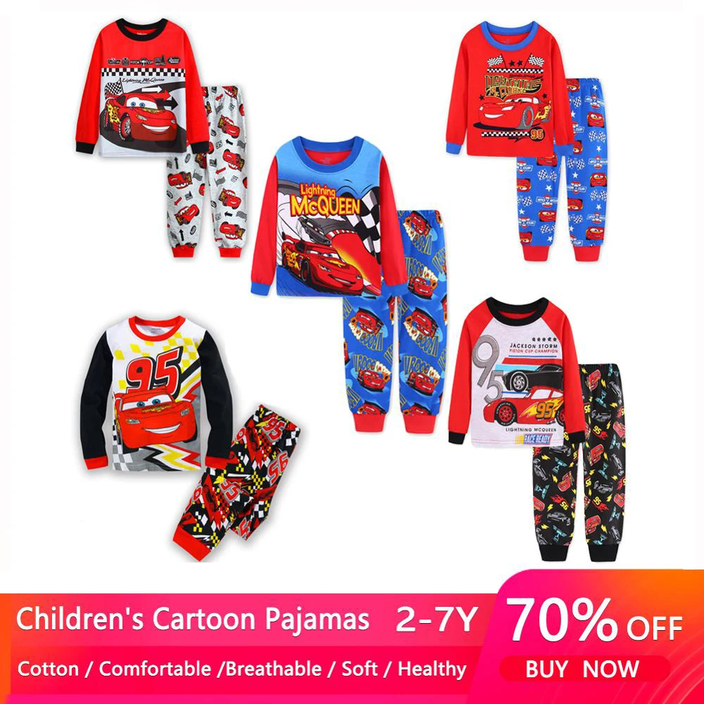 2T-7 Years ZooYi Lightning McQueen Pajamas-Toddler Boys Long Sleeve Shirt Suits-Cartoon Sleepwears for Kids 
