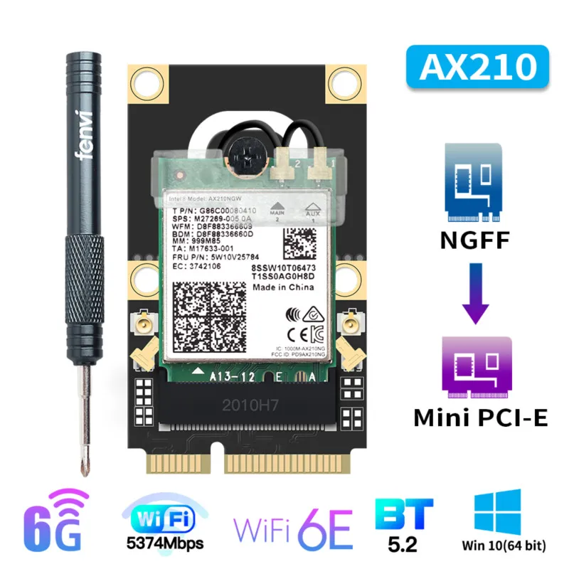 Dual Band 2974 Мбит/с Беспроводной адаптер Wi Fi 6E Mini PCI E для Intel AX210 сетевая карта Bluetooth 5 2