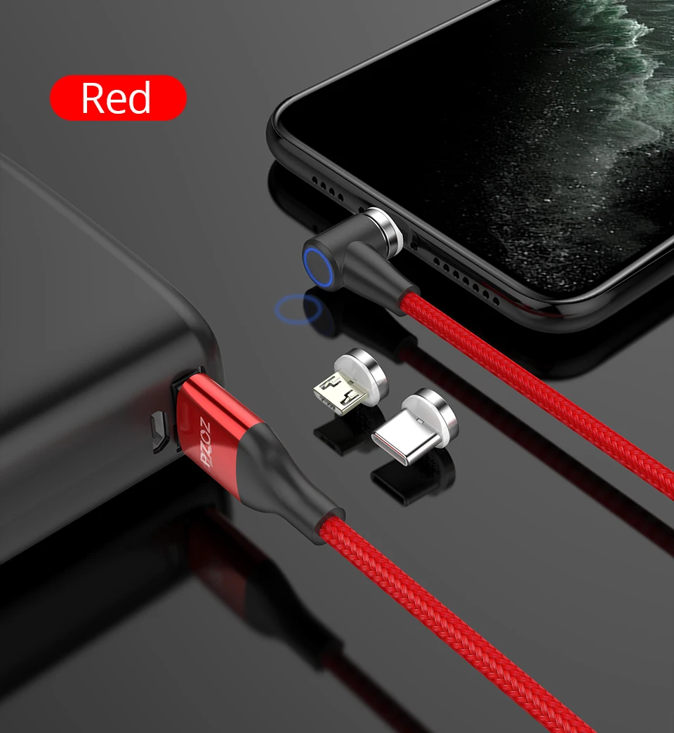 Магнитный кабель PZOZ 90 градусов usb c Micro usb type C для быстрой зарядки, магнитное зарядное устройство Microusb type-C для iphone Xs MAX xiaomi usb-c