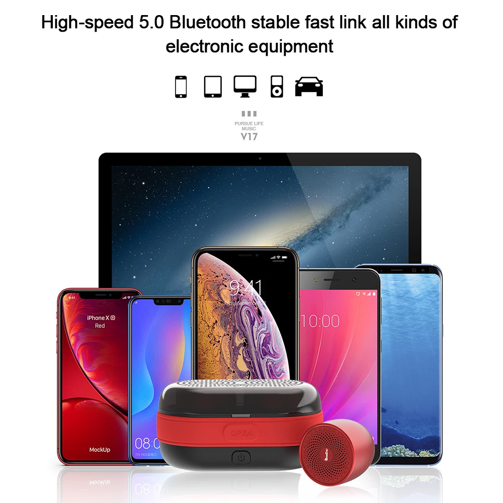 V17 TWS беспроводной динамик открытый мини Bluetooth 5,0 динамик тяжелый бас портативный стерео-динамик с зарядным устройством металлическая пряжка