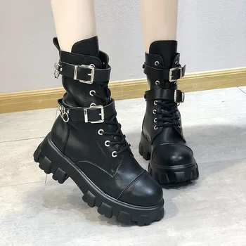 

2020 Autumn New Women's Boots Square Heel Thick-soled Lace-up Ankle Boots Women British Style Fashion Retro Martin Boots Women