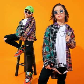 

Hip Hop Dance Costumes Loose Jazz Rave Outfit Kids Long Sleeve Street Dance Practice Performance Clothing Casual Clothes DC3097