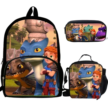 

Cute dragon rescue riders Print Backpacks Children Bookbag School Bag Mochila BoyGirls Daily Shoulder 3Pcs Set Pencil Bag