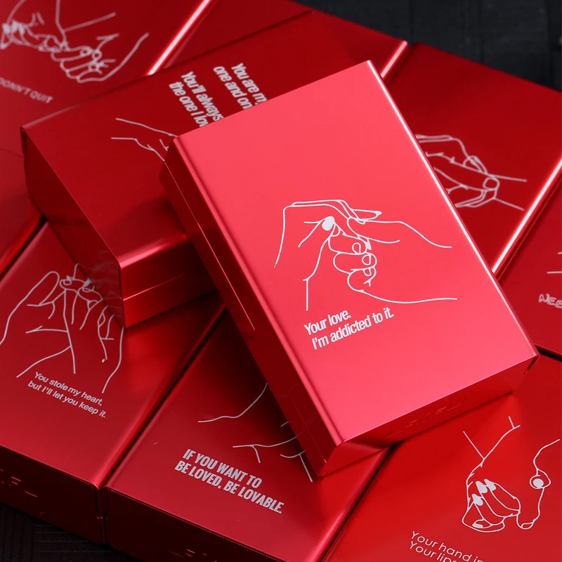 

Cigarette Box Metal Aluminum Alloy Automatic Sliding Cigarette Case Container Portable Red Smoking Gift For Girlfriend Boyfriend