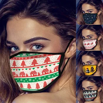 

5 Pc Christmas Unisex Cartoon Printing Masks Mouth Covering Protection Windproof Washable Earloop Mask Se6