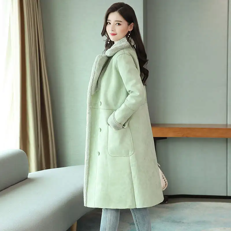 Manteau Femme, зимняя куртка, женское замшевое пальто из овечьей шерсти, толстое хлопковое стеганое макси пальто, длинная куртка, Женская парка, пальто для женщин, C5959