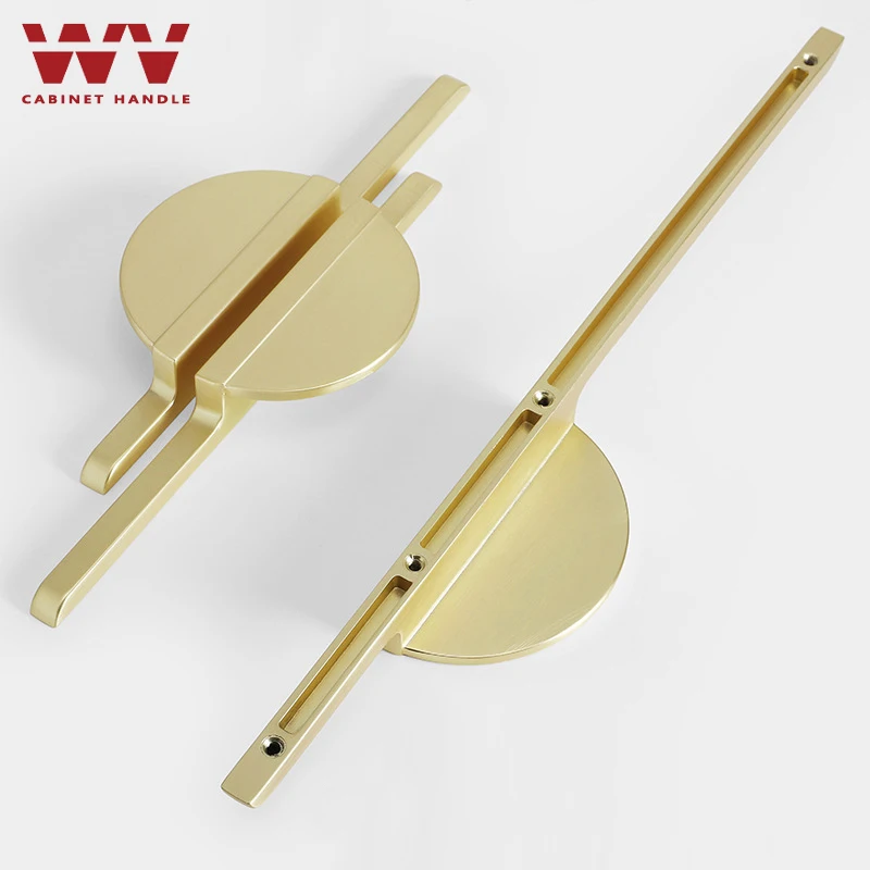 WV 1pcs Dressers Gold Round Cabinet Door Brass Handles Drawer Pull Knob 288mm Kitchen Closet Cupboard Furniture Handles Hardware