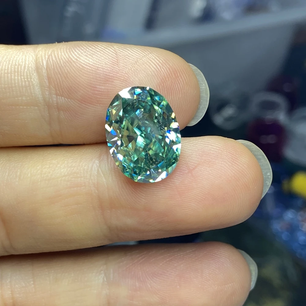 Meisidian  8x10mm 4 Karat Oval Green Iced Crushed Cut Moissanite Loose Gemstone Diamond