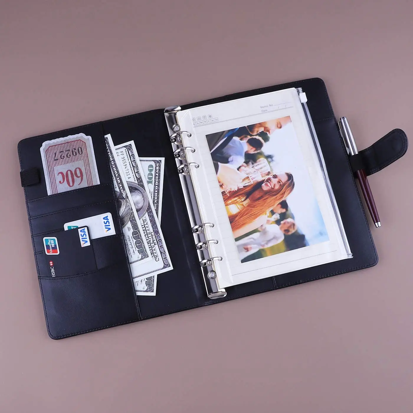 POCHETTE PLASTIQUE,A5BrownClasseur A5 en cuir PU à 6 anneaux, couverture de reliure pour