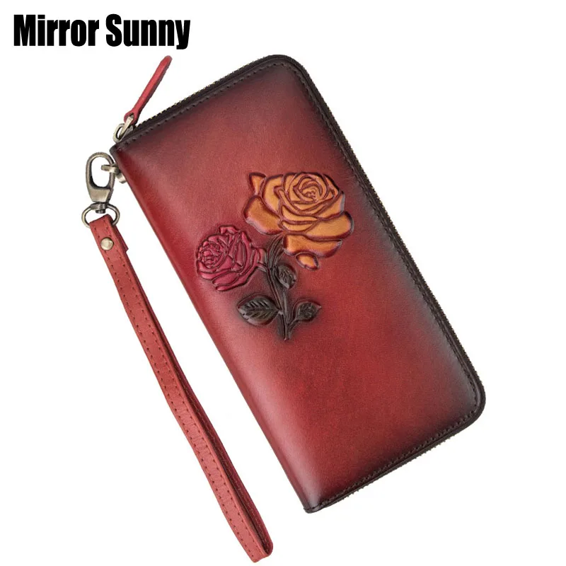 

New Top Layer Cowhide Leather Wallet Long Women's Zipper Wristband Phone Purse Genuine Leather Card Bag Large Capacity Hand Bag
