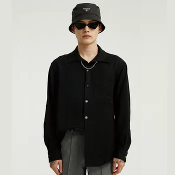 

Male Japan Korea Style Streetwear Hip Hop Loose Shirts Men Necklace Casual Loose Long Sleeve Shirts