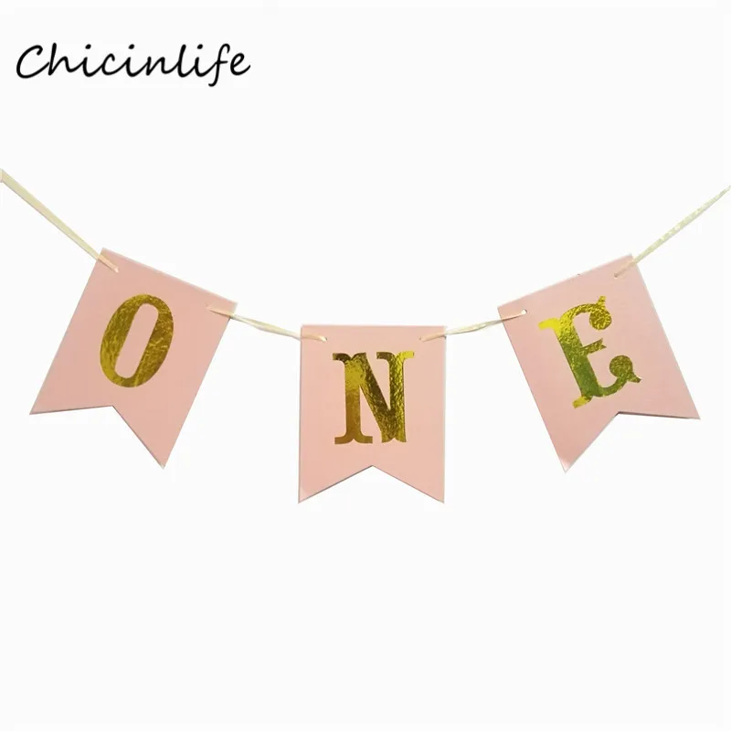 Chicinlife Корона один баннер девочка мальчик 1 год День рождения украшение одна гирлянда 1 день рождения для украшения детского душа - Цвет: pink