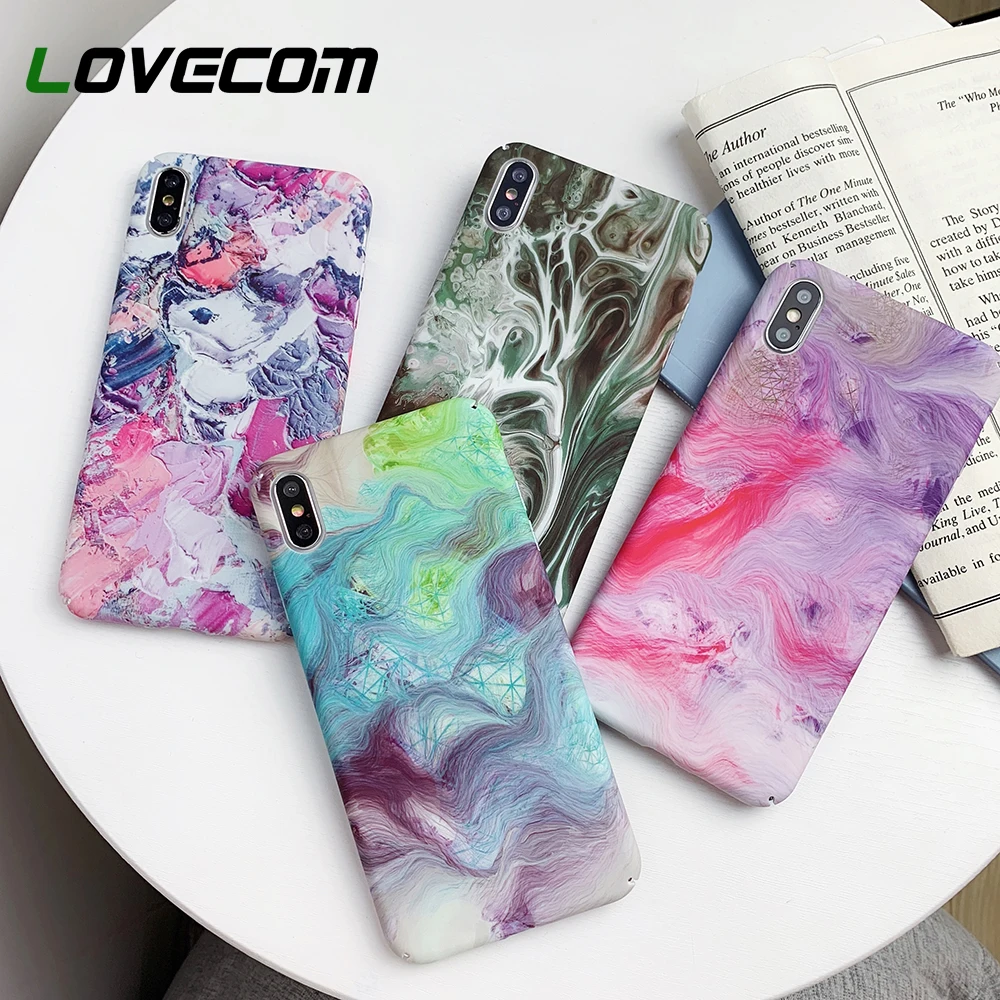 

LOVECOM Colorful Marble Phone Case For iPhone XR XS Max 6 6s 7 8 Plus X Full Body Shockproof Matte Soft IMD Phone Back Cover
