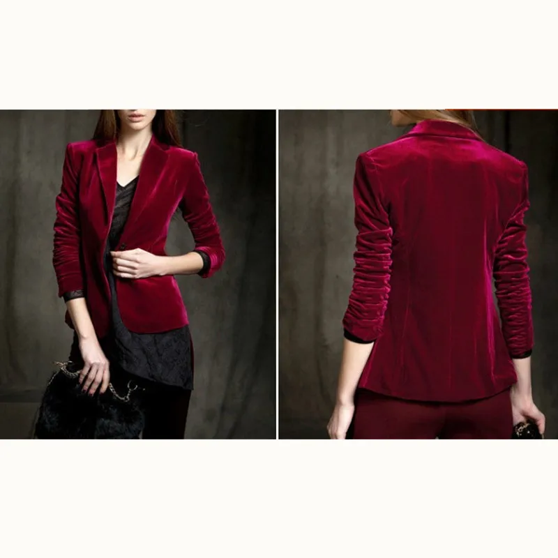 Green Blue Velvet Blazer Ladies Elegant Slim Single Button Suit Jackets  Large Size Women Blazer Jackets