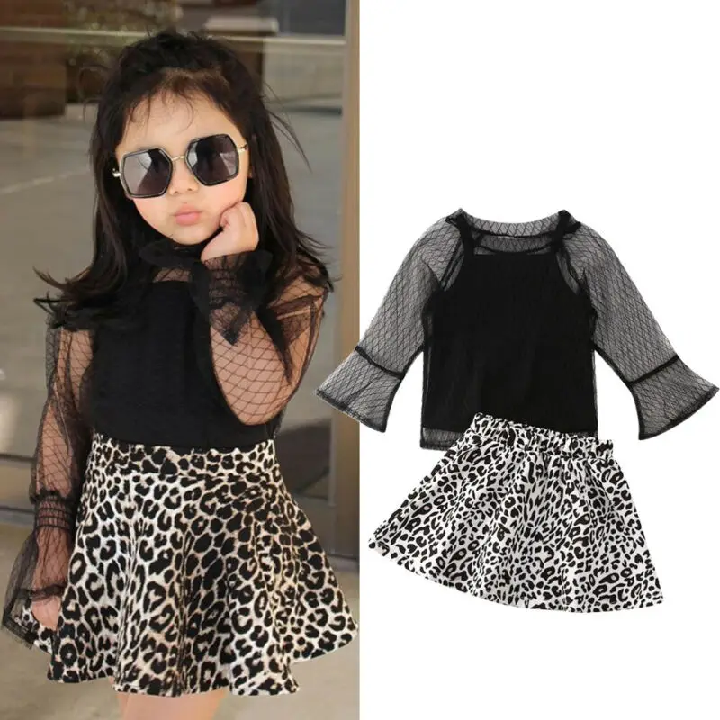 Imcute/ осенняя одежда, комплект одежды из 3 предметов для маленьких девочек, комплект: Кружевная футболка с длинным рукавом+ жилет+ леопардовая юбка