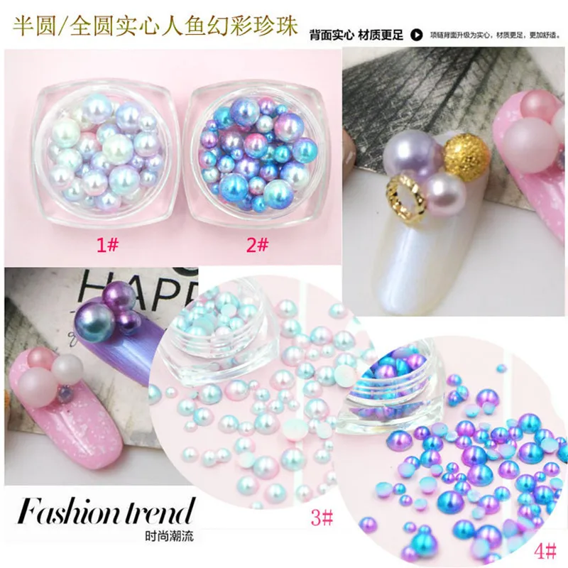 Nail art mermaid gradually changing color highlight all round pearl jewelry nail box pearl half size assortments
