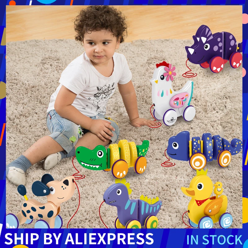 

WANMUXING Cartoon Classic Baby Toy Kids Plastic Educational Model For Children Boy Gifts Crocodile Duck Drag Dinosaur Car Toys