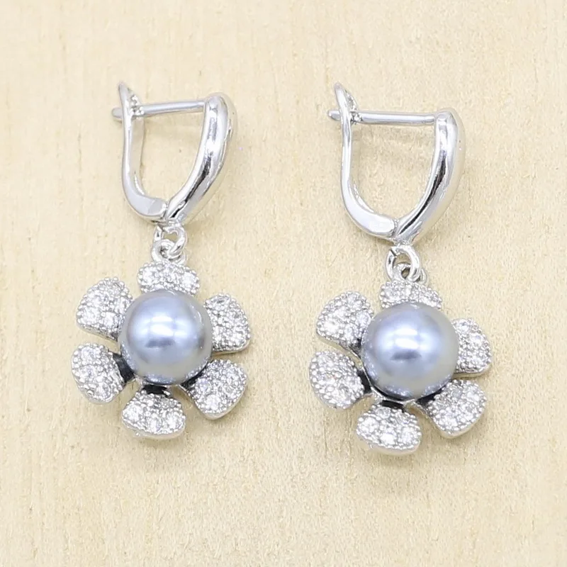 Цветок Форма Гари жемчуг 925 серебряные ювелирные наборы для женщин ожерелье кулон кольца Подарочная упаковка для сережек