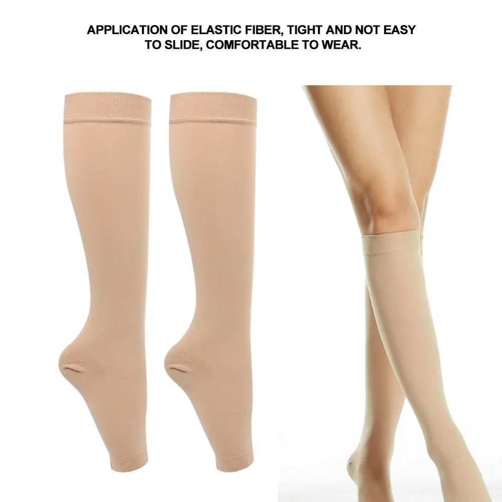 1Pair Medical Compression Socks 20-32mmHg Pressure Level 2 Medical Calf Peep-to Socks Varicose Knee-High Veins Sock Leg Slimming