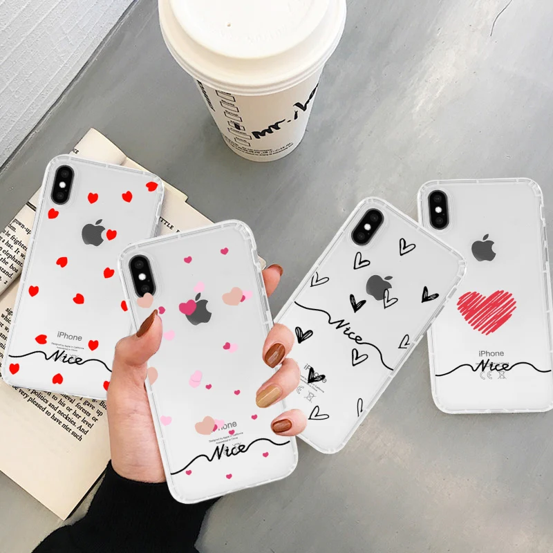 

JAMULAR Love Heart Clear Couple Case For iPhone X 11 Pro XS MAX XR 7 8 6s 6 Plus Simple Letter Soft TPU Phone Cover Transparent
