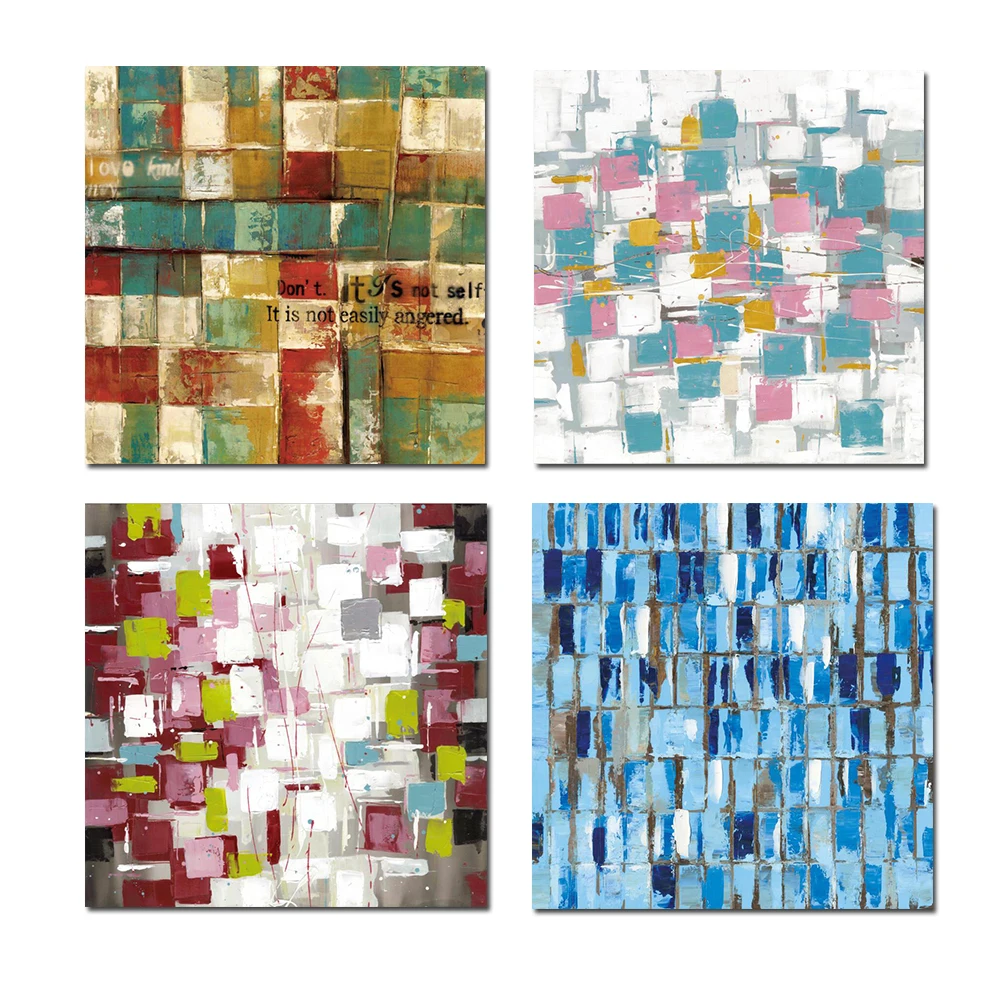 

Abstract Geometric Painting 100% Hand Painted Oil Painting On Canvas Modern Colorful Small Blocks Wall Art For Home Decoration