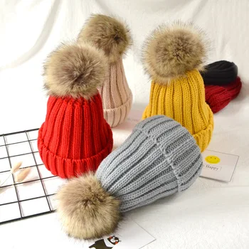 

Winter Brand Female Fur Pom Poms hat Winter Hat For Women Girl 's Hat Knitted Beanies Cap Hat Thick Women Skullies Beanies