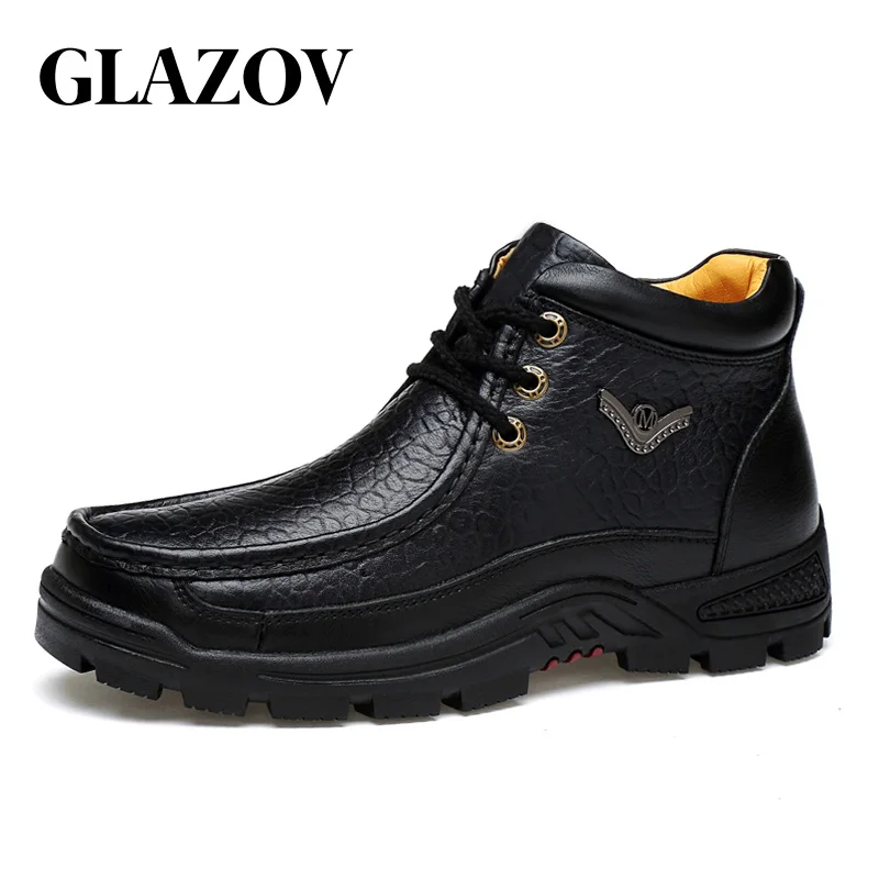 

GLAZOV 37~45 Winter Shoes Men Boots 2020 Men Snow Boots Fashion Men Ankle Boots Waterproof Shoes Warm Fur Male Shoes High Top