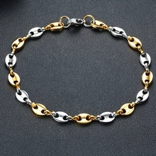 Очаровательный браслет-цепочка из кофейных зерен золотого и серебряного цветов, браслет из нержавеющей стали 7,7 дюйма