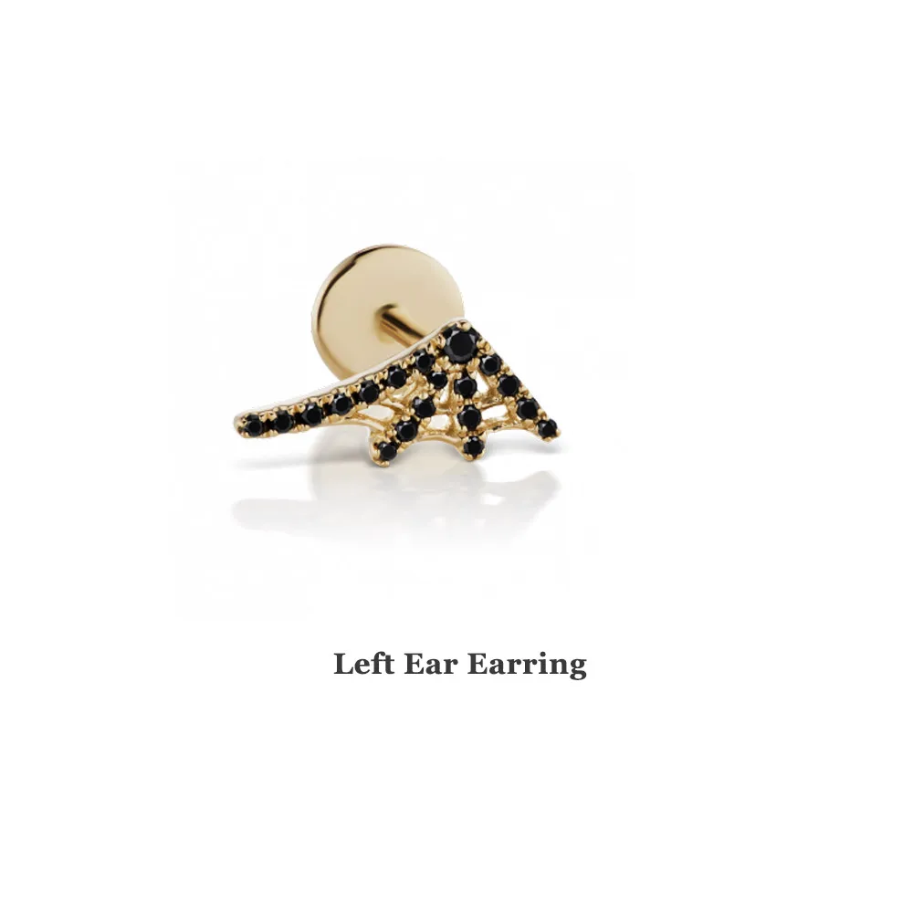 Left Ear 1pcs Altruist, 925 пробы, серебряные, криральные, с левым ушком, с резьбой, серьги-гвоздики, рождественские серьги, одиночные, черные, CZ, золотые, Кристальные ювелирные изделия - Окраска металла: Left Ear 1pcs