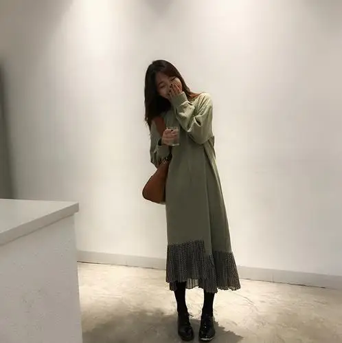 Women Autumn Pullover Plus Size Straight Long Dress Female Ruffle Fake Two Piece Vestido Robe Femme Loose Sleeve Sarafan LJ | Женская