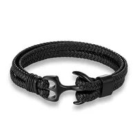 MKENDN Navy Style Men Anchor Bracelet Woven Multilayer Leather Bracelets For Women Black Stainless Steel Sport Buckle