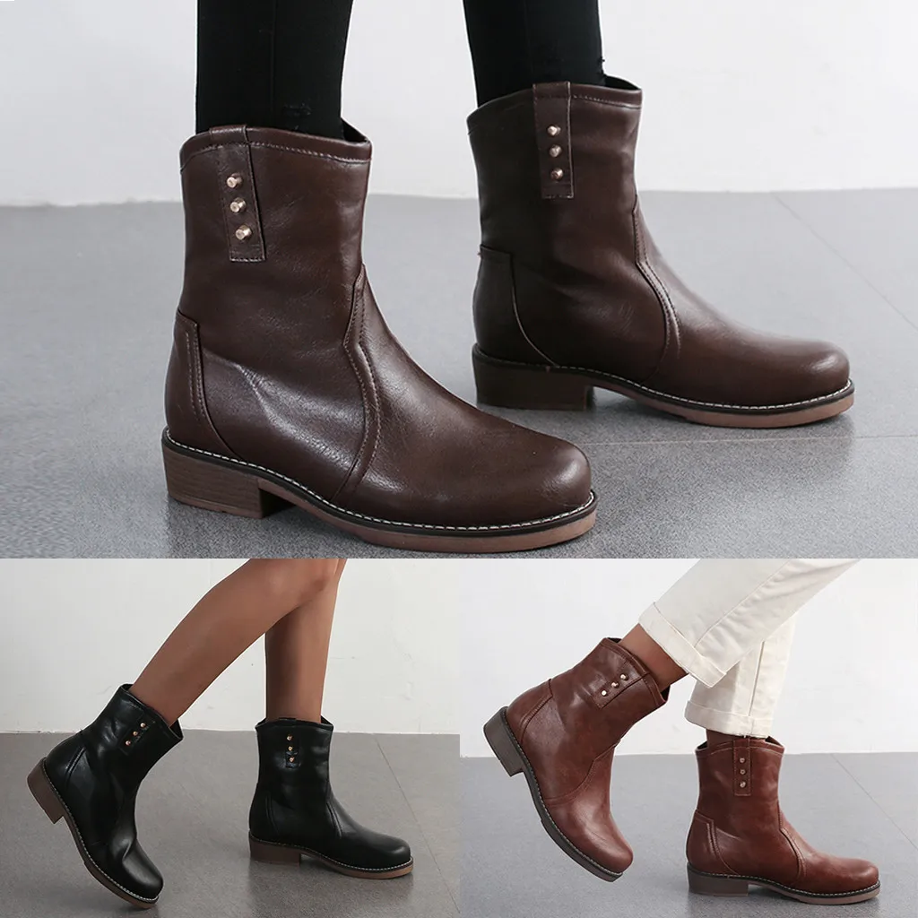 round toe leather booties