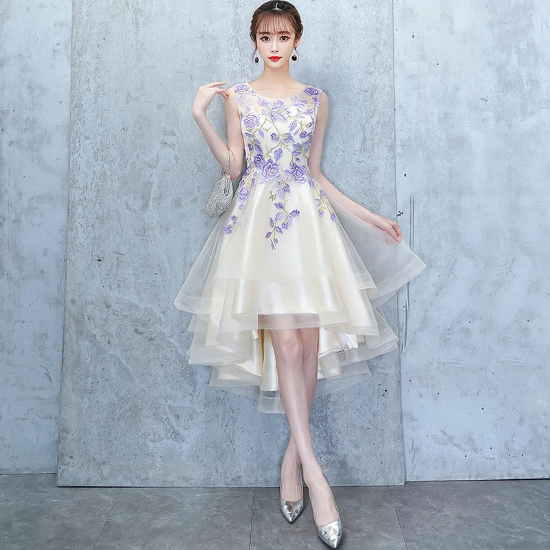 

Sleeveless Perspective Round Collar Qipao Appliques A-line Cheongsam Asymmetrical Chinese Bridal Dresses Grace Mesh Vestidos