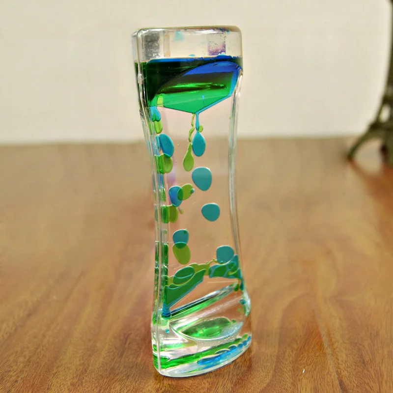Hourglass Timer Double Colors Oil Hourglass Liquid Floating Motion Bubbles Timer Desk Decors Descending Sensory Bubbles Kids Toy 6