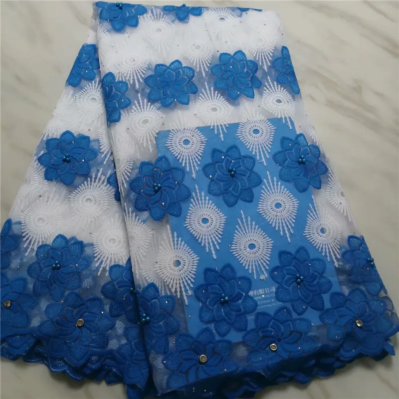 3D Цветы новейшие африканские блестки шнур кружева ткани высокого качества Королевский синий нигерийский кружевной ткани для свадьбы африканская кружевная ткань - Цвет: 35