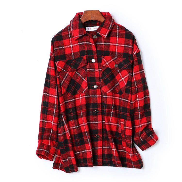 Skup Zima czerwony zielony w kratę koszula w kratę kobiety dorywczo kobiet bluzki i topy w stylu vintage kobiety bluzki plus rozmiar camisas mujer
