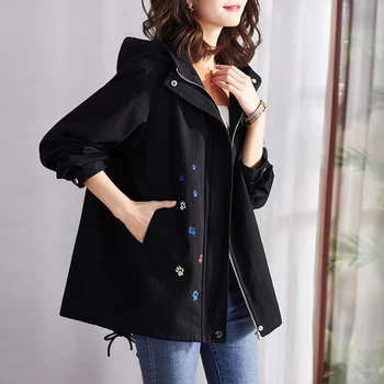 

Oversized Spring Autumn Jacket 2020 new Women's Tooling Hooded Short Jackets Female Black Windbreaker Outerwear m527