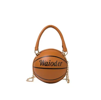 

New Designer Ladies Ball Shape Leather Tote Bag Basketball Chain Handbags And Purse For Women