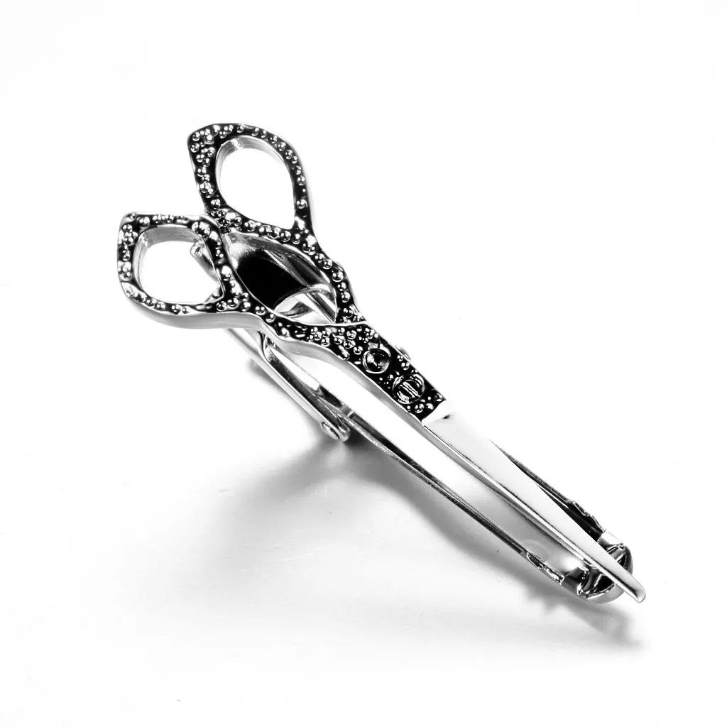 Scissor Shaped Brass Metal Tie Clip Holder Clasp Bar Pin Mens Accessories