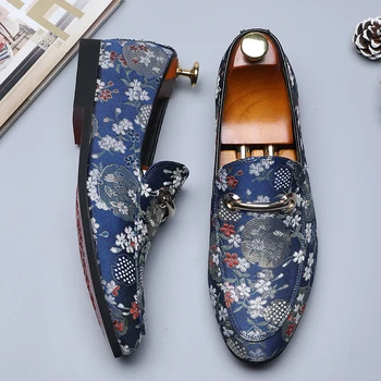 

Big Size Men Casual Shoes Embroider Flats for Men Soft Comfortable Printed Wedding Banquet Loafers 6#20/10D50